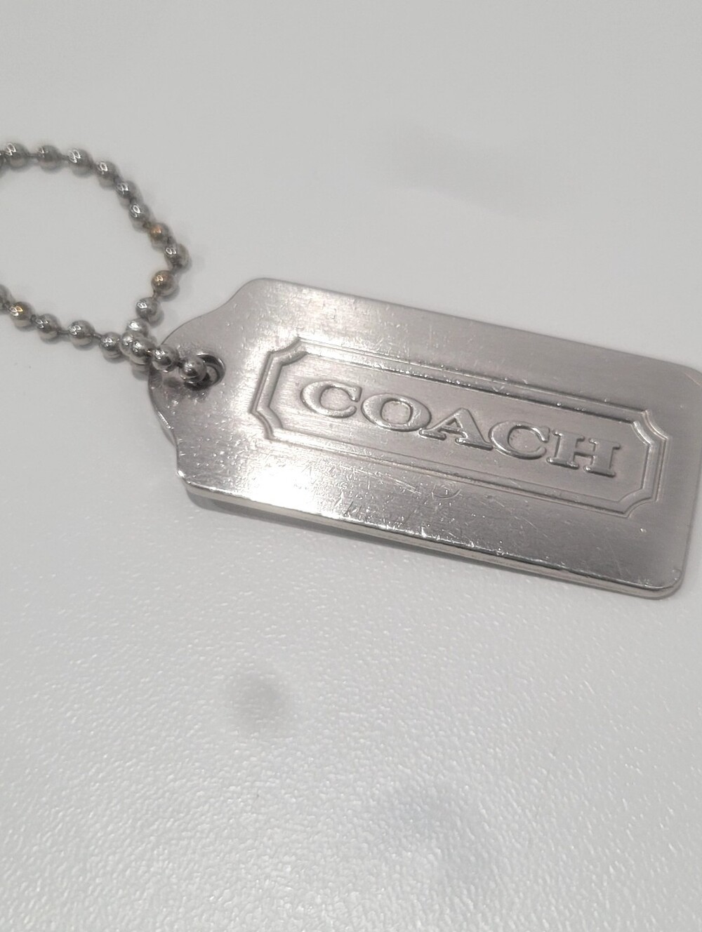 Coach Silver Logo Hang Tag Dog Tag Pendant on Ball Chain